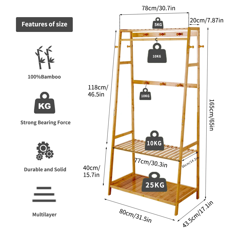 Coat Clothes Hanging Heavy Duty Rack with top shelf and 2-tier Shoe Clothing Storage Organizer Shelves