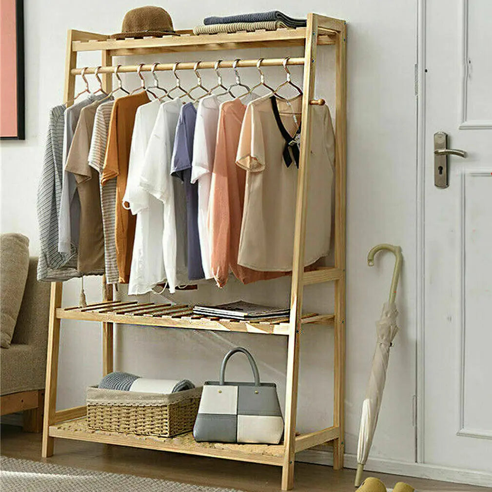 Coat Clothes Hanging Heavy Duty Rack with top shelf and 2-tier Shoe Clothing Storage Organizer Shelves