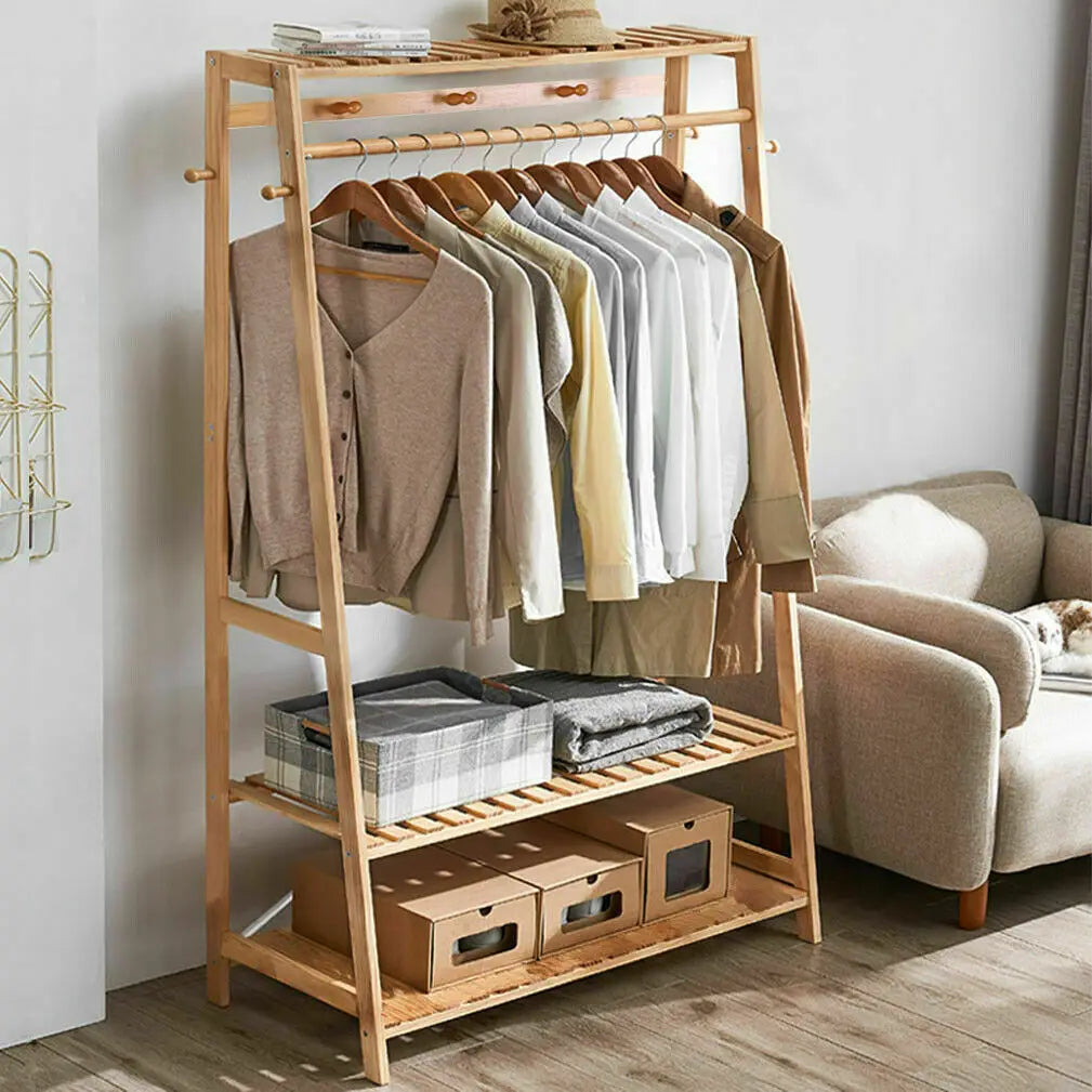 Coat Clothes Hanging Heavy Duty Rack with top shelf and 2-tier Shoe Clothing Storage Organizer Shelves