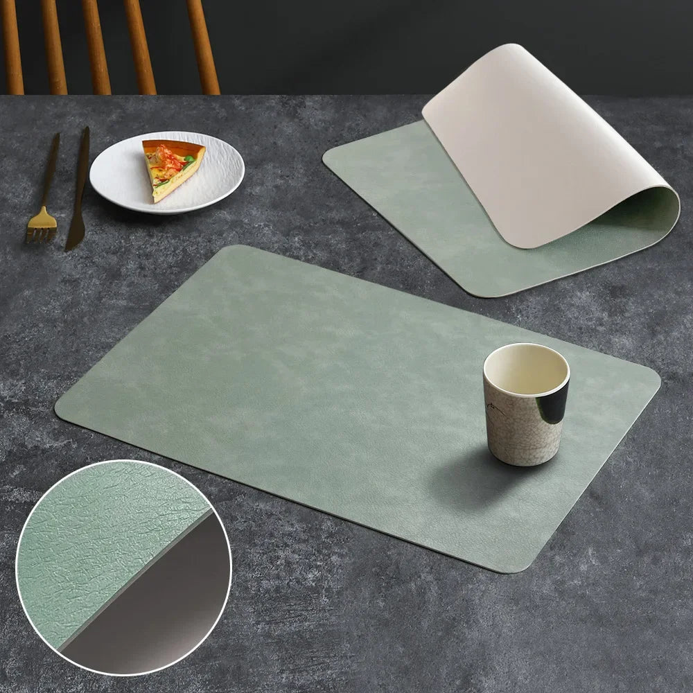 Square Double-Layer Cowhide PU Leather Placemat Texture Waterproof Heat-Resistant Table Mats Home Hotel Dining