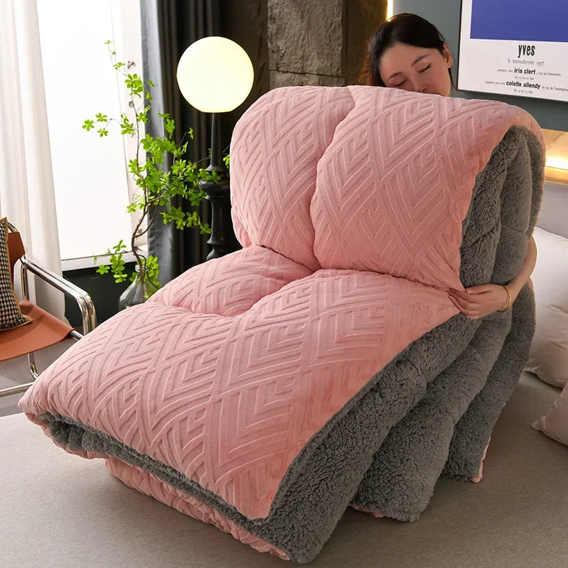 Super Thick Winter Warm Quilt for Bed Artificial Lamb Cashmere Weighted Blankets Soft Comfortable Warmth Quilt Comforter Core