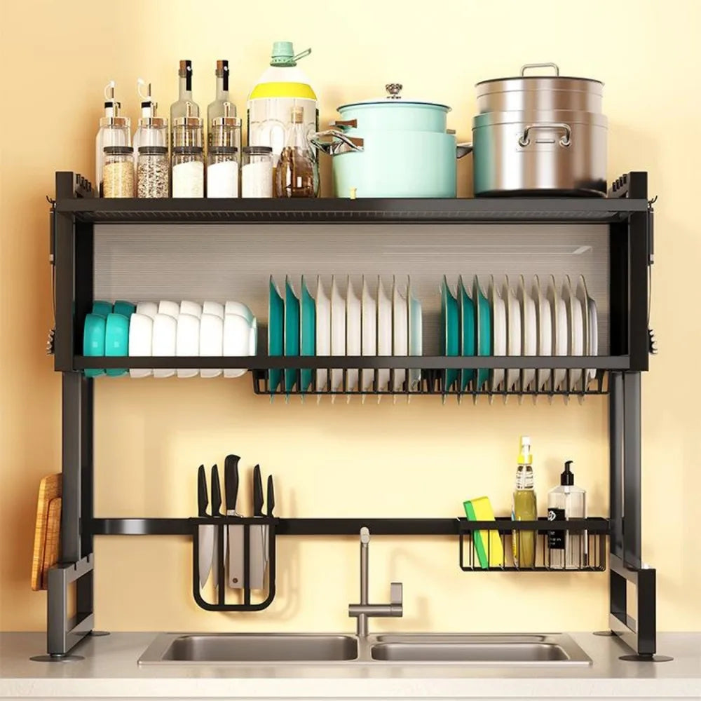 Storage Rack Above Kitchen Sink Cutlery Storage Cabinet Multi Functional Dust-proof Belt Cabinet Door Bowl Tray Drain Rack