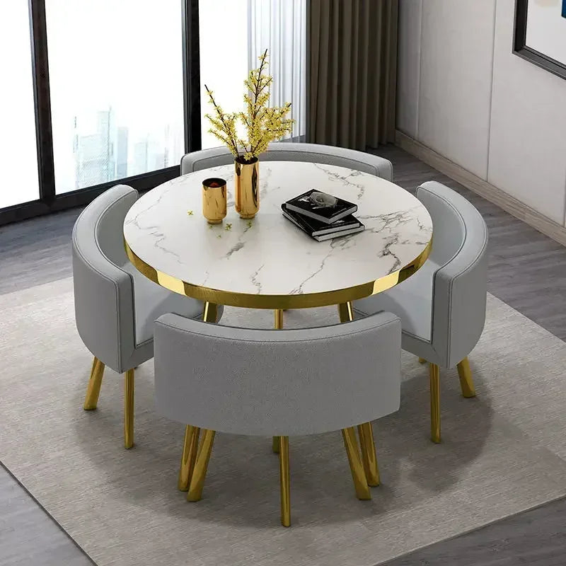 Round 80cm Dining Tables Set 4 Chairs Modern Center Wood Table Luxury White Apartment Furniture