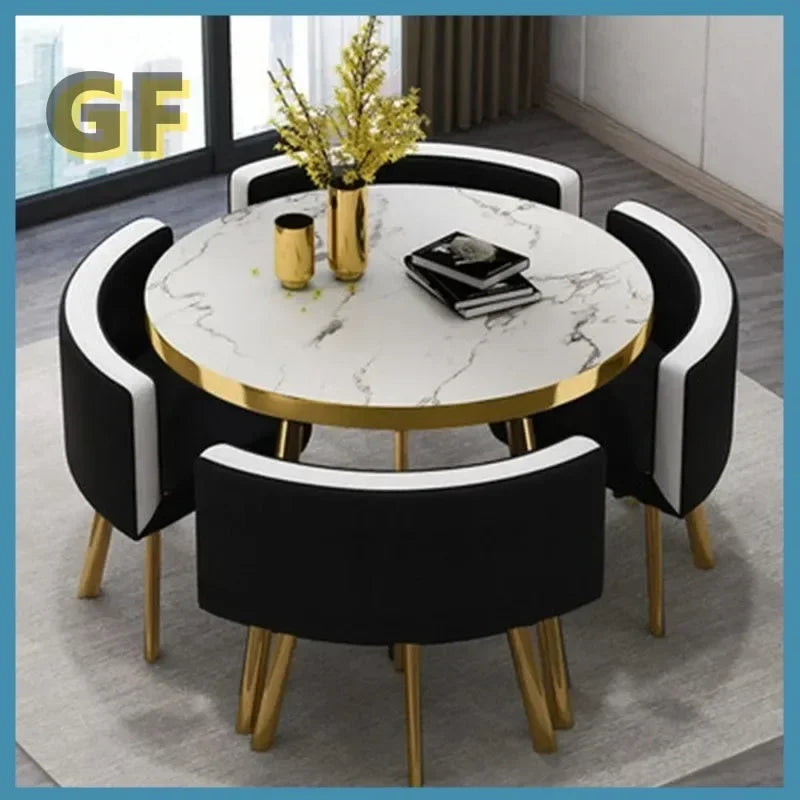 Round 80cm Dining Tables Set 4 Chairs Modern Center Wood Table Luxury White Apartment Furniture