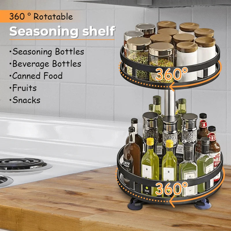 360°Rotation Spice Rack Organizer Jar Cans For Kitchen Accessories