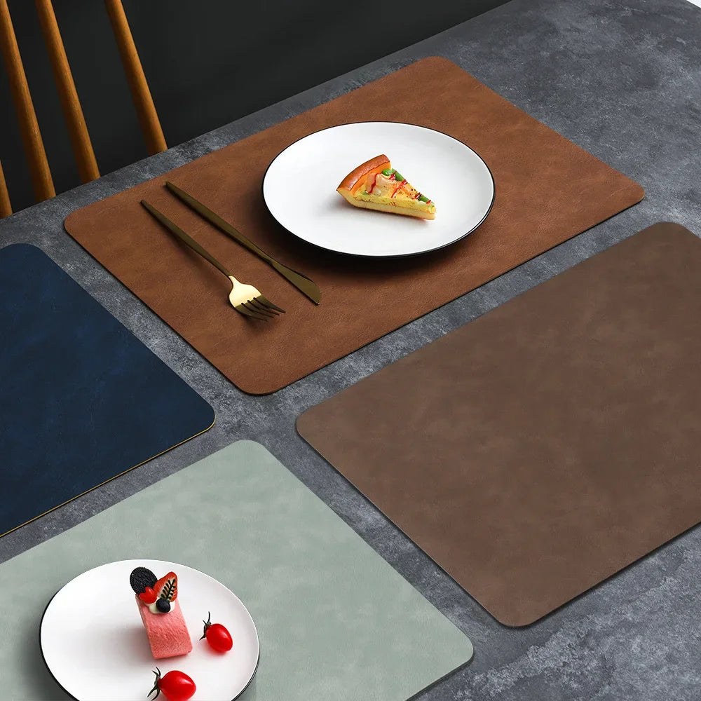 Square Double-Layer Cowhide PU Leather Placemat Texture Waterproof Heat-Resistant Table Mats Home Hotel Dining