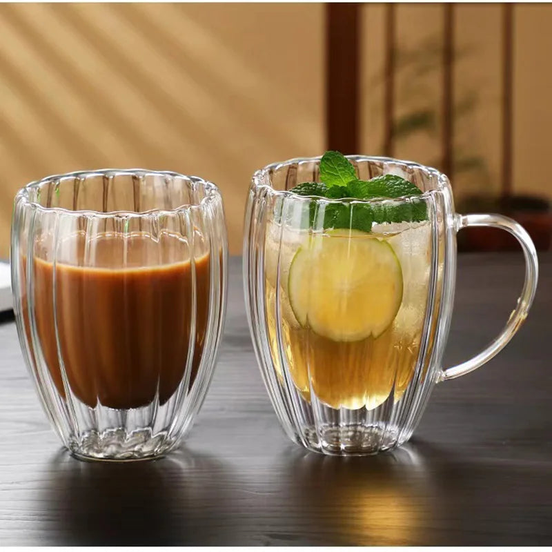 Coffee Heat Resistant Stripe Tea Water Cup New Heat-resistant Double Wall Glass Cup Beer Espresso Coffee Cup Handmade Beer mugs