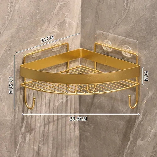 Gold Bathroom Storage Rack  non punching tripod Wall Mounted Storage holder