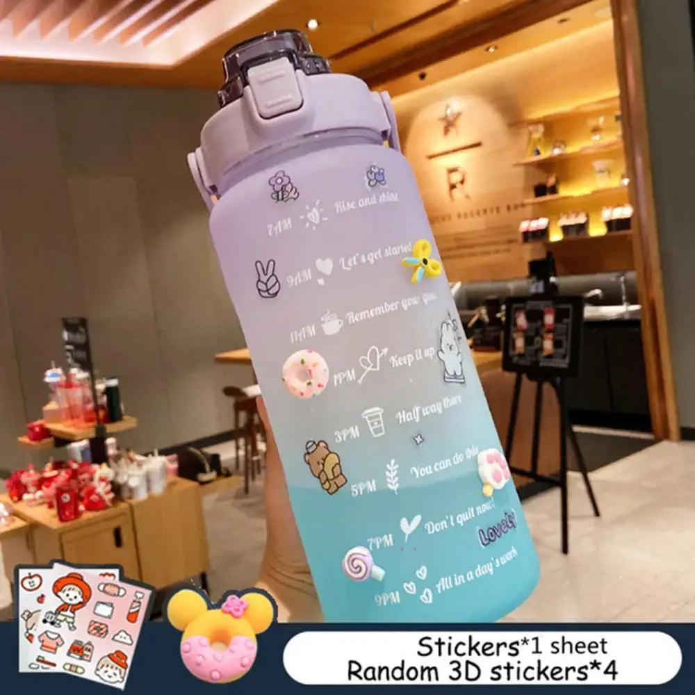 2L Gallon Motivational Water Bottle With Straw Leakproof BPA Free Gym Outdoor Sports Water Drinking Jug With Time Marker