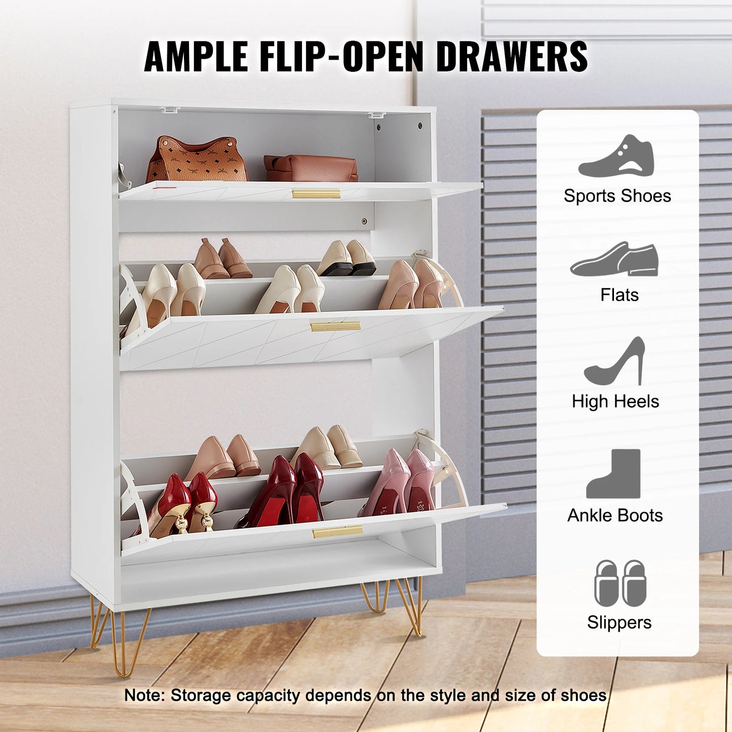 Shoe Cabinet with 2/3 Flip Drawers Shoe Storage Cabinet for Entryway Free Standing Shoe Storage Organizer for Heels Boots