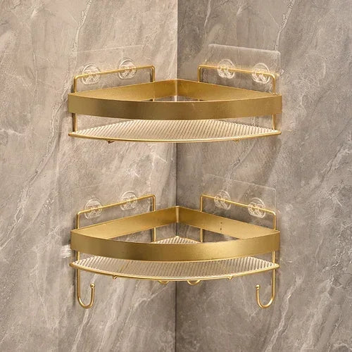 Gold Bathroom Storage Rack  non punching tripod Wall Mounted Storage holder