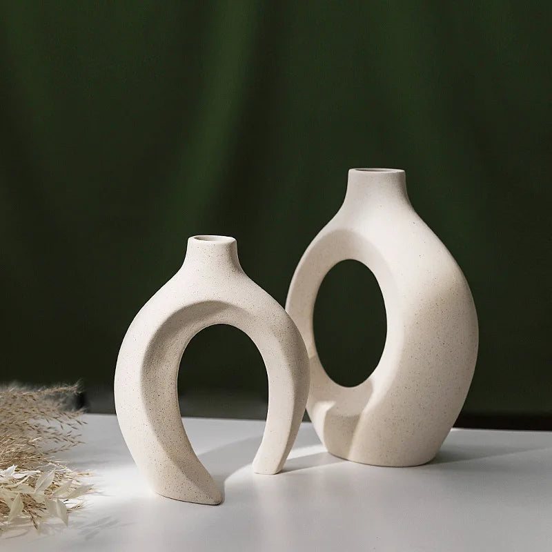 White Ceramic Vase Set of 2 for Modern Home Decor