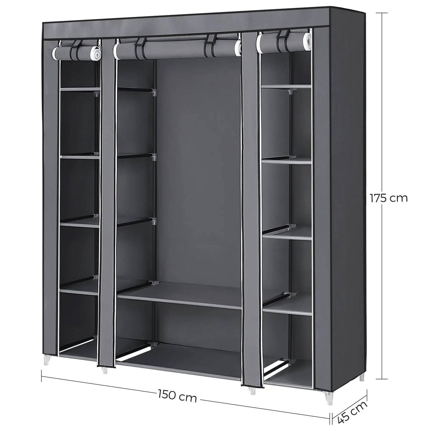 Closet XXL 175x150x45 cm Folding Cabinet Fabric Cabinet with Rack Grey LSF03G