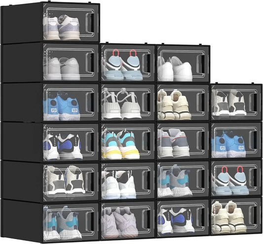 XL Shoe Storage Box, 20 PCS   Organizers Stackable   Box Rack Containers Drawers - Black (X-Large