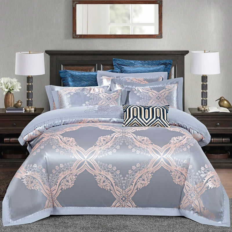 Luxury Soft Bedding Set Floral White Blue Comfort A/B High-End Embroidery Duvet Pillowcase Bed Sheet Queen King Size