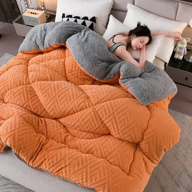 Super Thick Winter Warm Quilt for Bed Artificial Lamb Cashmere Weighted Blankets Soft Comfortable Warmth Quilt Comforter Core