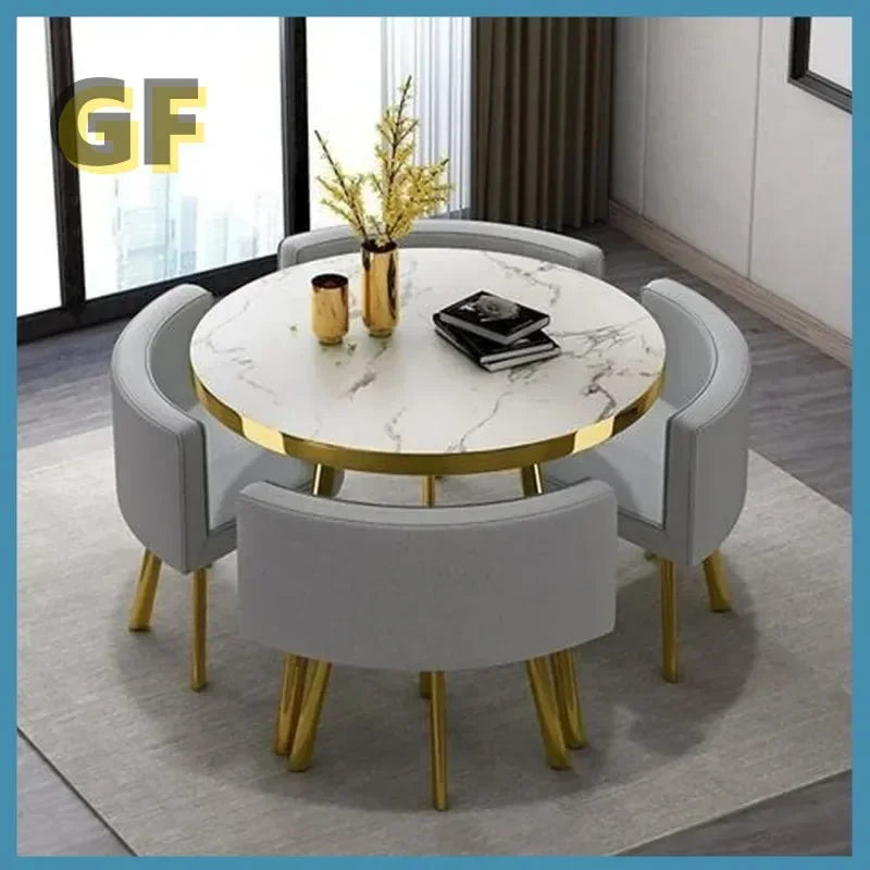 Round 80cm Dining Tables Set 4 Chairs Modern Center Wood Table Luxury White Apartment Furniture