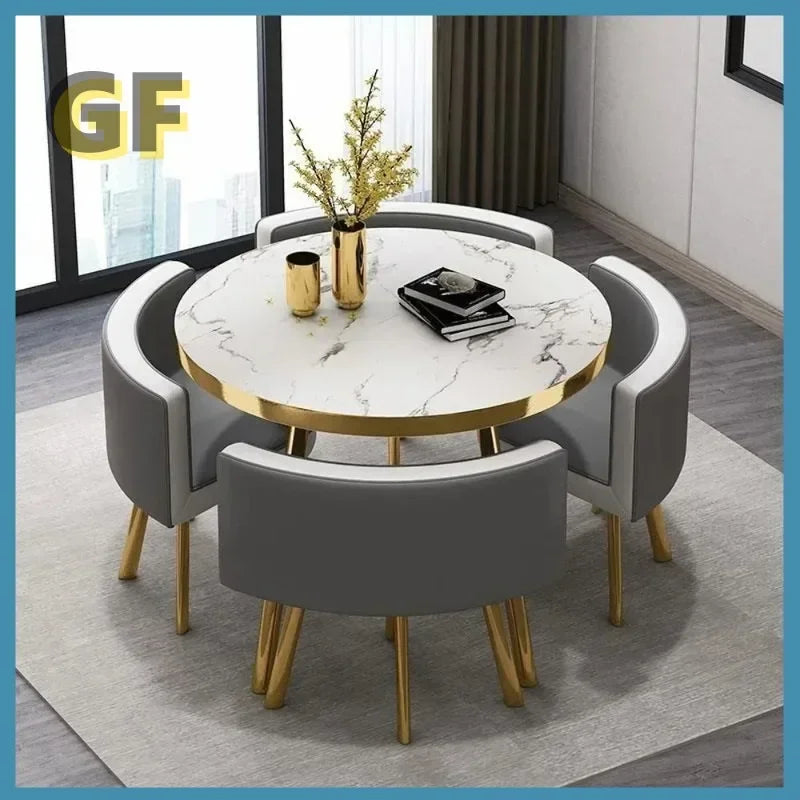 Round 80cm Dining Tables Set 4 Chairs Modern Center Wood Table Luxury White Apartment Furniture