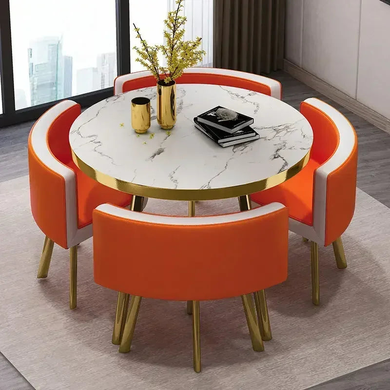 Round 80cm Dining Tables Set 4 Chairs Modern Center Wood Table Luxury White Apartment Furniture