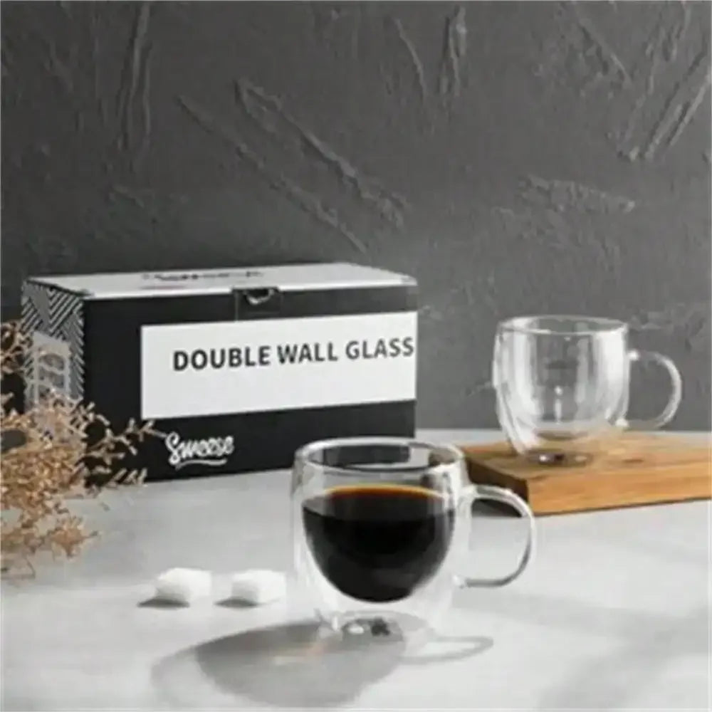 1/2pcs 250ml Double Wall Transparent Glass Coffee Cup With Handle Double-Layer Heat Insulation High Temperature Juice Milk Cup