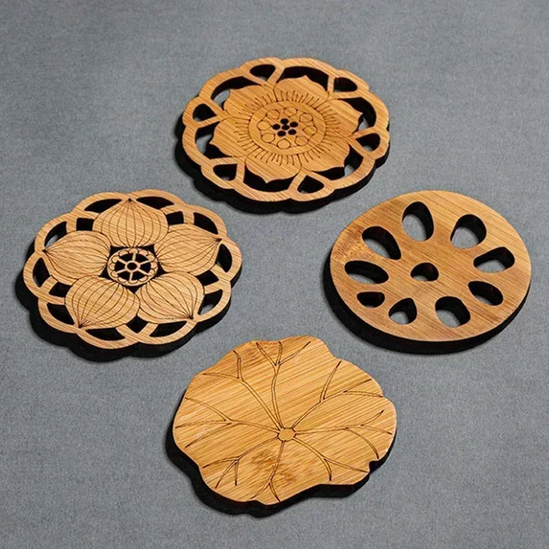 Creative Lotus Flower Drink Coasters Wooden Round Cup Mat Table Mat Tea Coffee Mug Placemat Home Decoration Kitchen Accessories