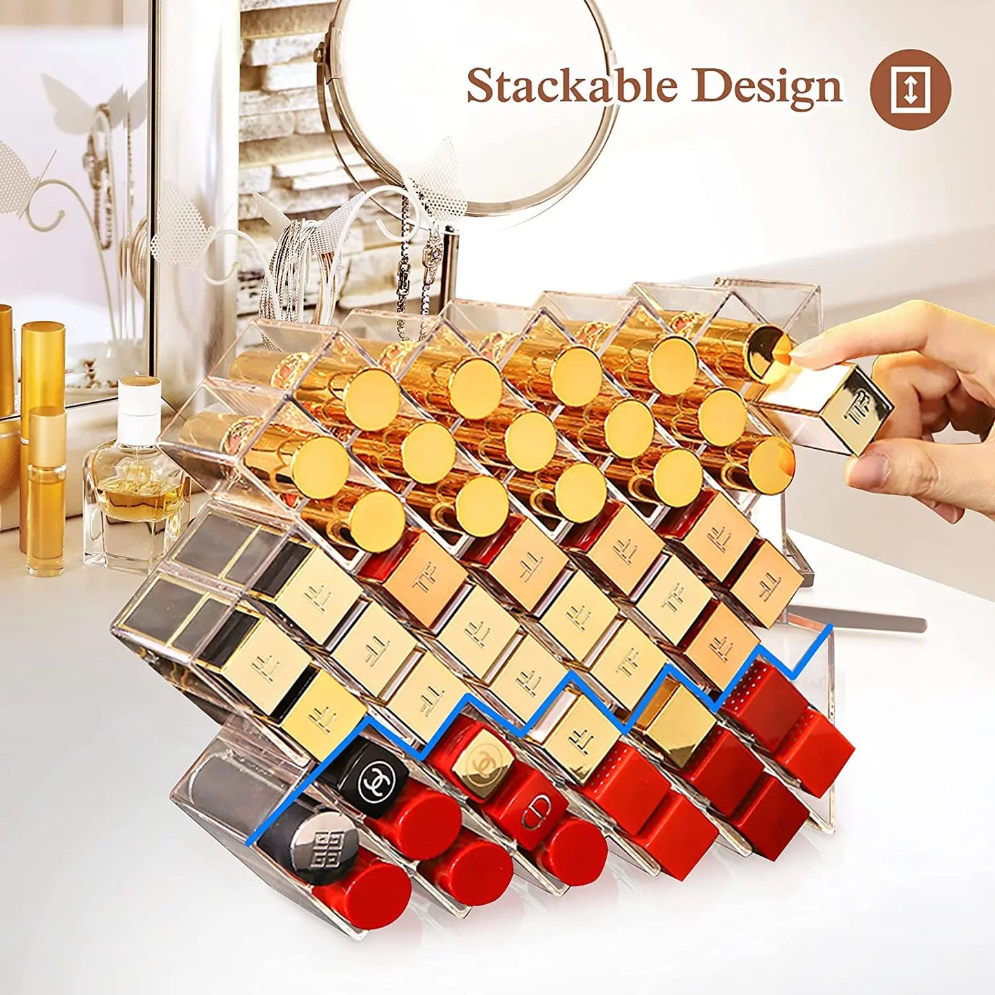 16 Grids Cosmetic Lipstick Jewelry Box Makeup Brushes Holder