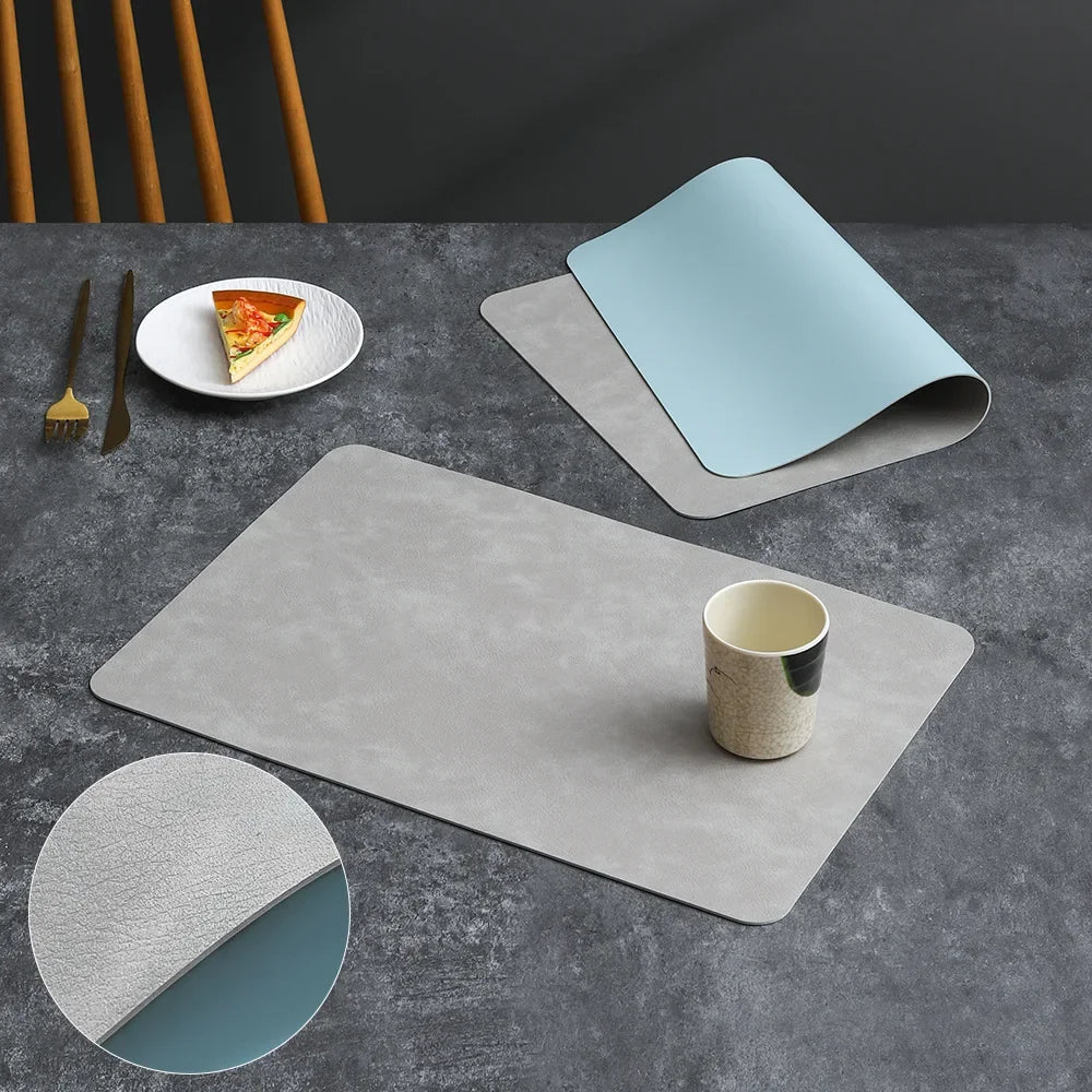 Square Double-Layer Cowhide PU Leather Placemat Texture Waterproof Heat-Resistant Table Mats Home Hotel Dining