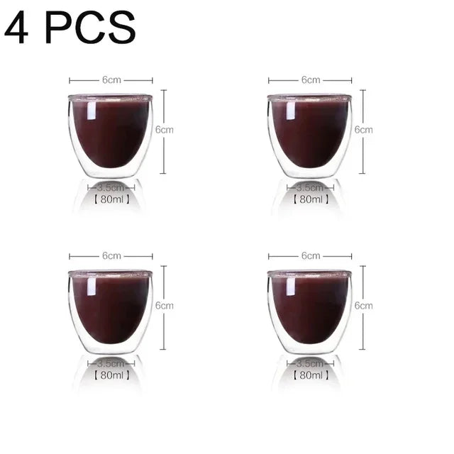 2/4/6PC 80ML/250ML/350ML/450ML Double Walled Glass Coffee Cup Insulated Layer Tea Cups Clear Small Glass for Hot Cold Glassware