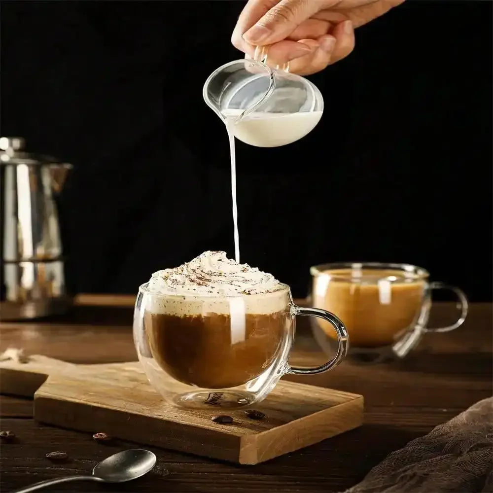 1/2pcs 250ml Double Wall Transparent Glass Coffee Cup With Handle Double-Layer Heat Insulation High Temperature Juice Milk Cup