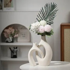 White Ceramic Vase Set of 2 for Modern Home Decor