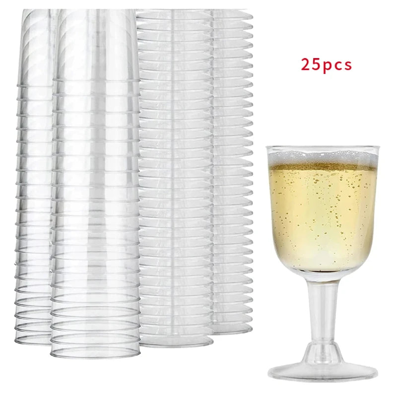 25pcs Clear Plastic Wine Glass Recyclable Shatterproof Wine Goblet Disposable Reusable Cups for Champagne Dessert