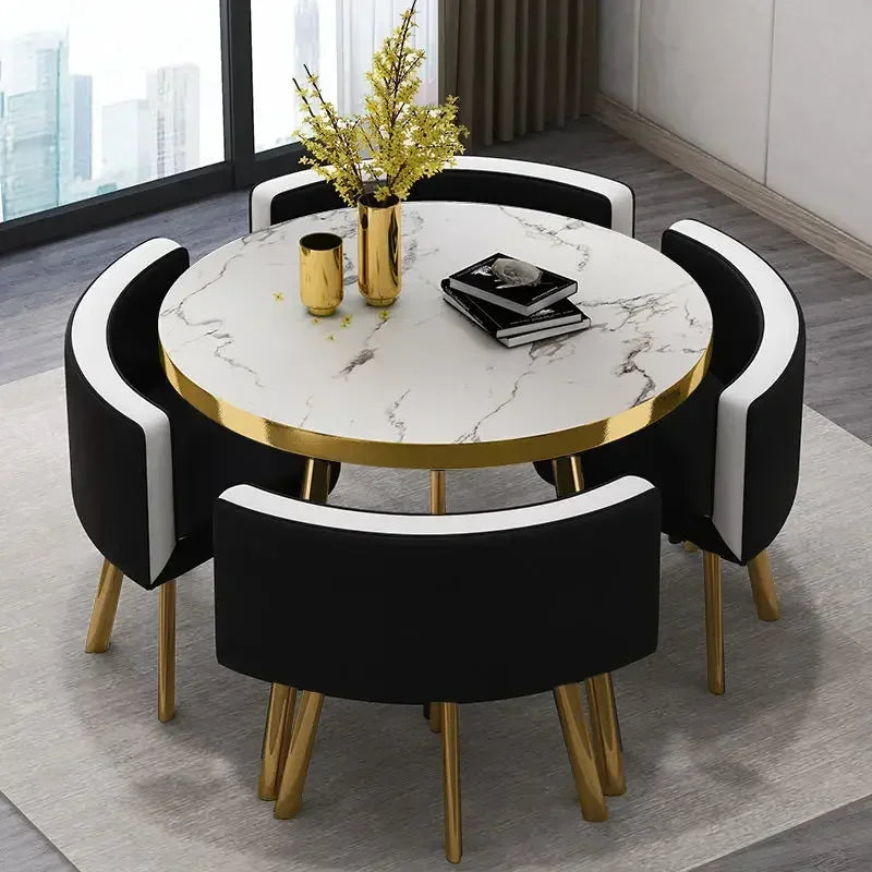 Round 80cm Dining Tables Set 4 Chairs Modern Center Wood Table Luxury White Apartment Furniture