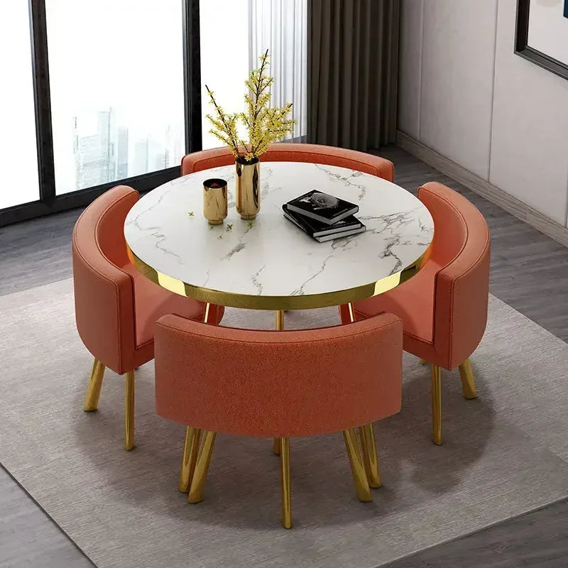 Round 80cm Dining Tables Set 4 Chairs Modern Center Wood Table Luxury White Apartment Furniture