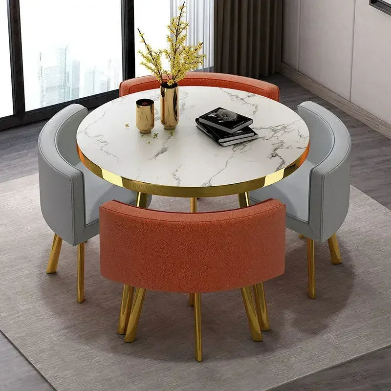 Round 80cm Dining Tables Set 4 Chairs Modern Center Wood Table Luxury White Apartment Furniture