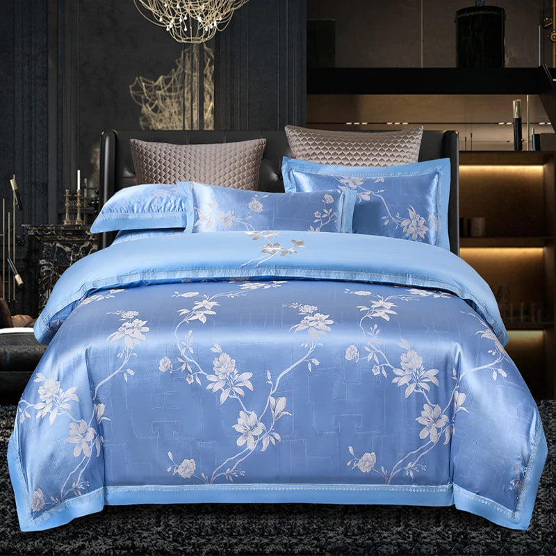 Luxury Soft Bedding Set Floral White Blue Comfort A/B High-End Embroidery Duvet Pillowcase Bed Sheet Queen King Size