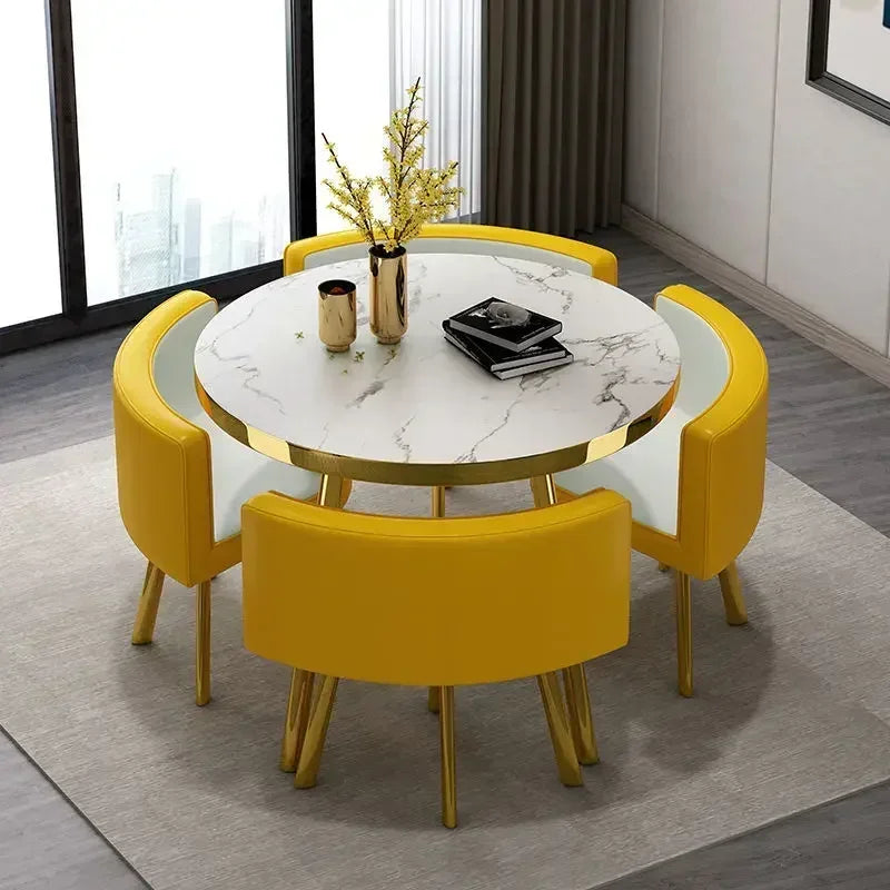 Round 80cm Dining Tables Set 4 Chairs Modern Center Wood Table Luxury White Apartment Furniture