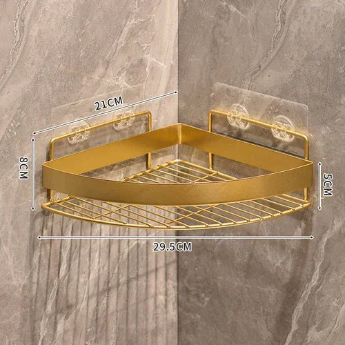 Gold Bathroom Storage Rack  non punching tripod Wall Mounted Storage holder