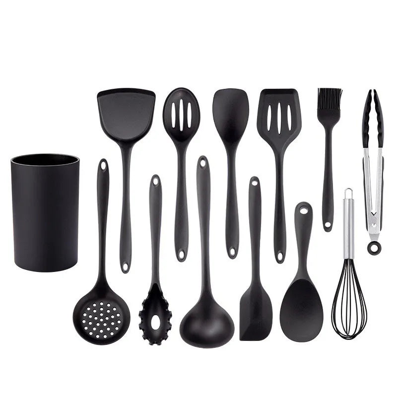 New Non-Stick Black Cookware Silicone Kitchenware Tool Cooking Utensils Set Spatula Ladle Egg Beaters Shovel Kitchen Accessories