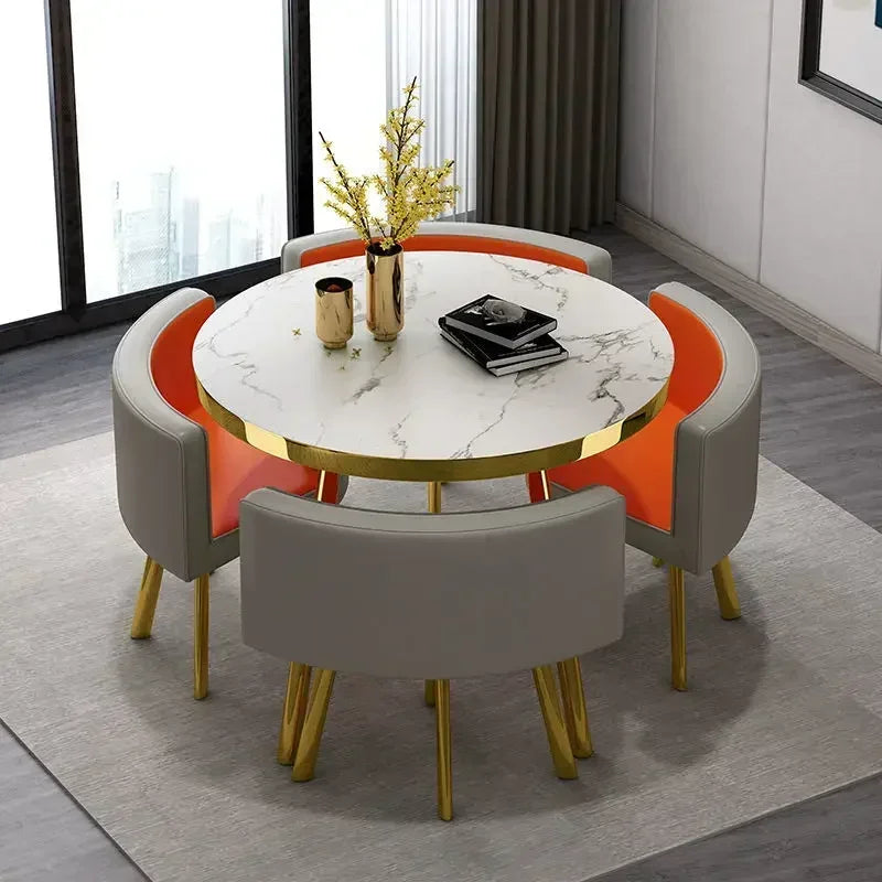 Round 80cm Dining Tables Set 4 Chairs Modern Center Wood Table Luxury White Apartment Furniture