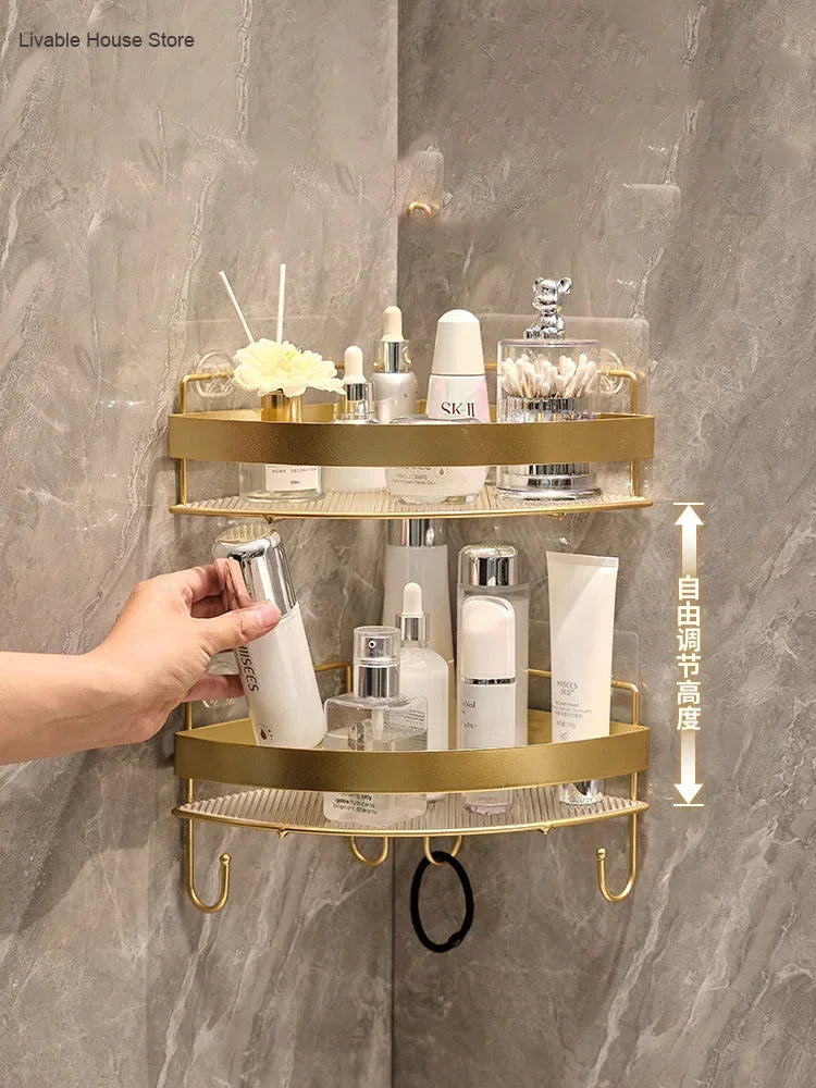 Gold Bathroom Storage Rack  non punching tripod Wall Mounted Storage holder