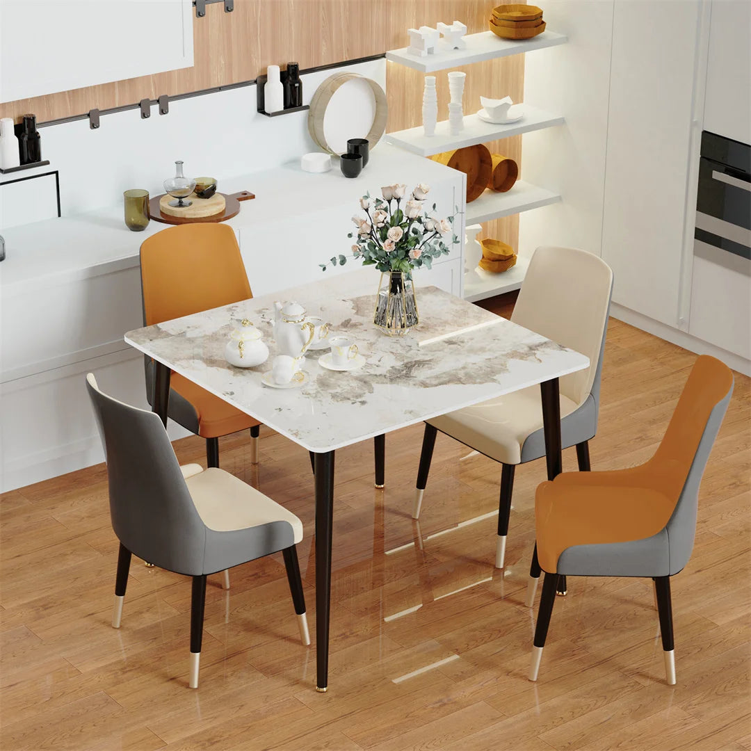 Dining Table for 4 Restaurant Kitchen Cafe Shop Marble Dining Desk with Dining Chair Sets