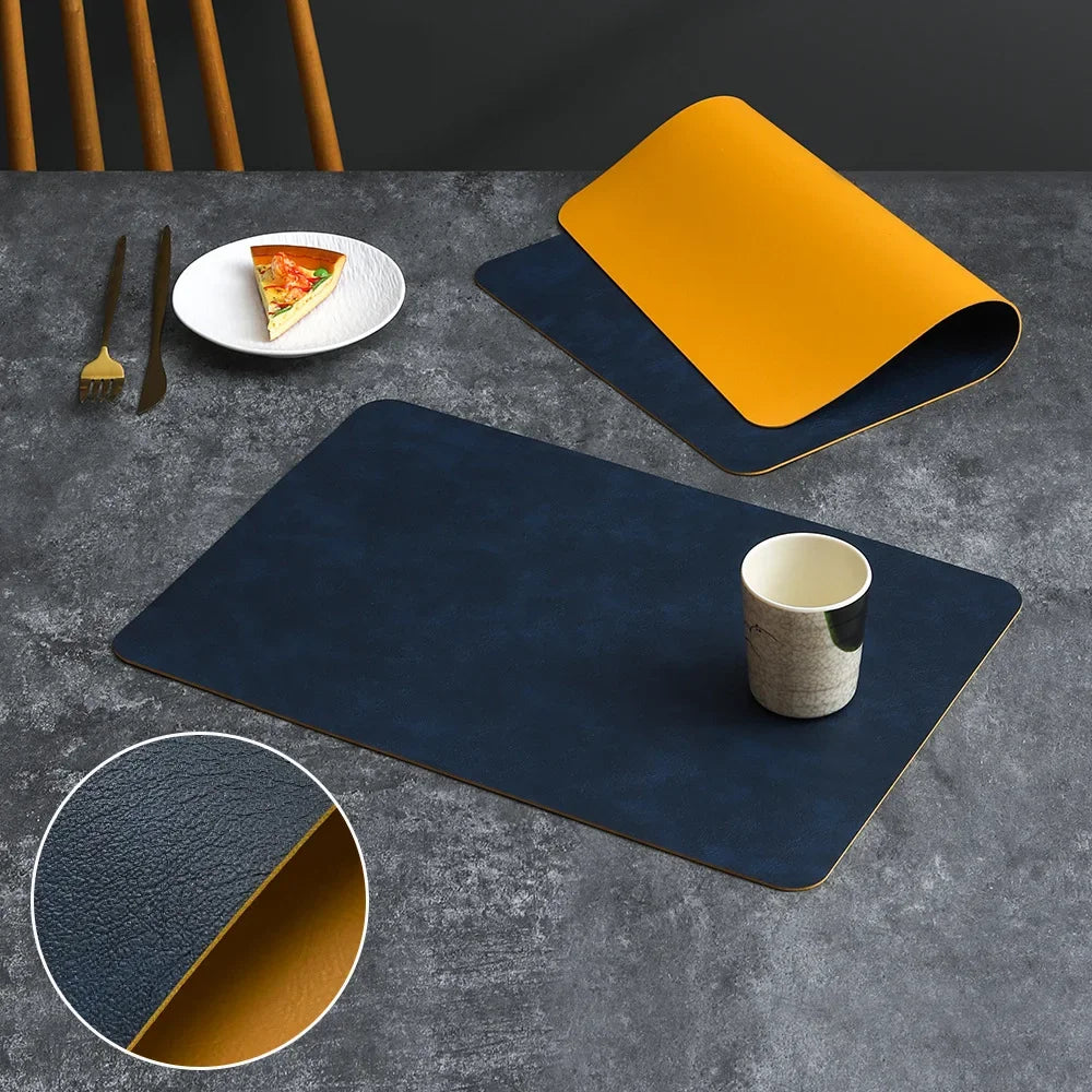 Square Double-Layer Cowhide PU Leather Placemat Texture Waterproof Heat-Resistant Table Mats Home Hotel Dining