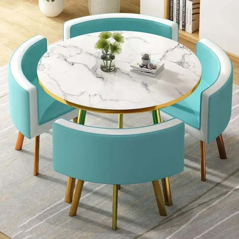 Round 80cm Dining Tables Set 4 Chairs Modern Center Wood Table Luxury White Apartment Furniture