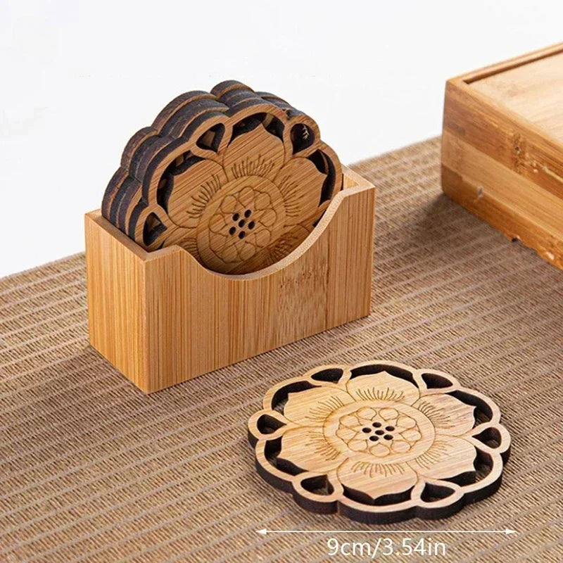 Creative Lotus Flower Drink Coasters Wooden Round Cup Mat Table Mat Tea Coffee Mug Placemat Home Decoration Kitchen Accessories