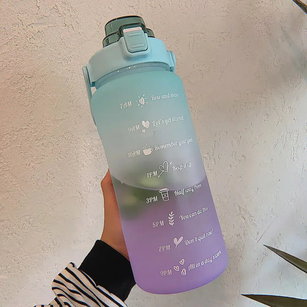 2L Gallon Motivational Water Bottle With Straw Leakproof BPA Free Gym Outdoor Sports Water Drinking Jug With Time Marker