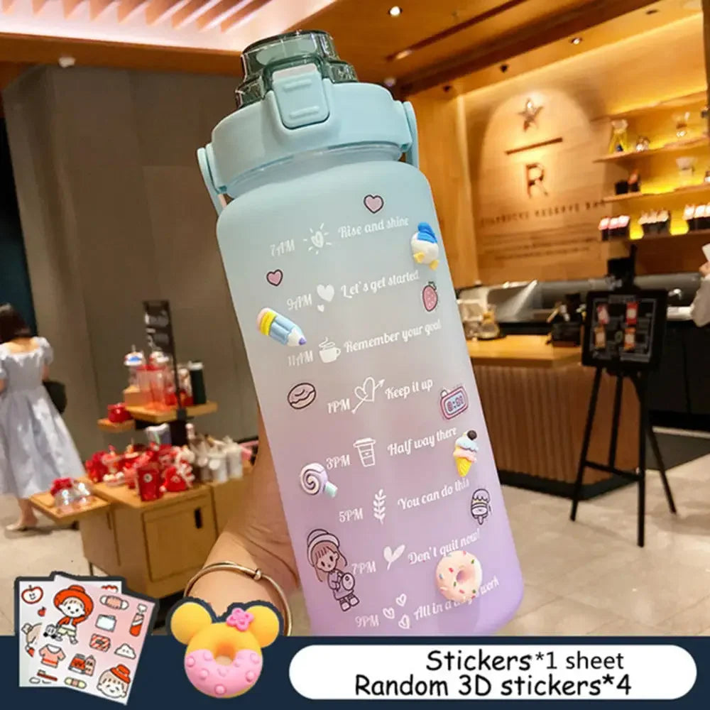 2L Gallon Motivational Water Bottle With Straw Leakproof BPA Free Gym Outdoor Sports Water Drinking Jug With Time Marker