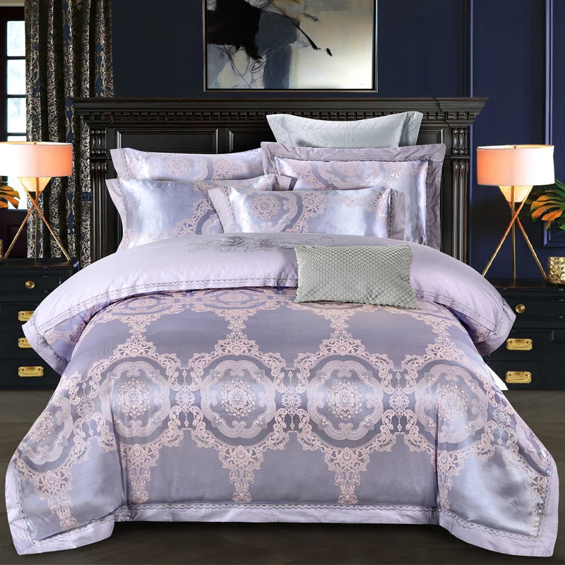 Luxury Soft Bedding Set Floral White Blue Comfort A/B High-End Embroidery Duvet Pillowcase Bed Sheet Queen King Size