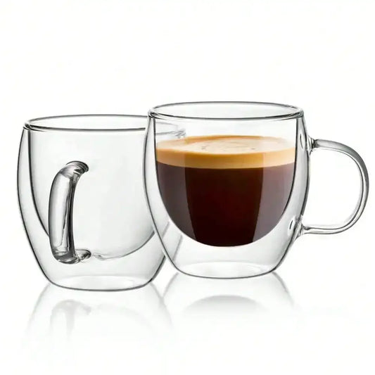 1/2pcs 250ml Double Wall Transparent Glass Coffee Cup With Handle Double-Layer Heat Insulation High Temperature Juice Milk Cup