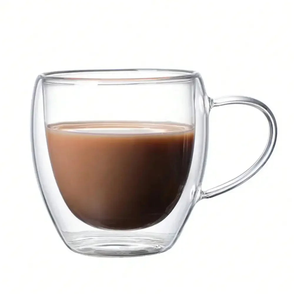 1/2pcs 250ml Double Wall Transparent Glass Coffee Cup With Handle Double-Layer Heat Insulation High Temperature Juice Milk Cup