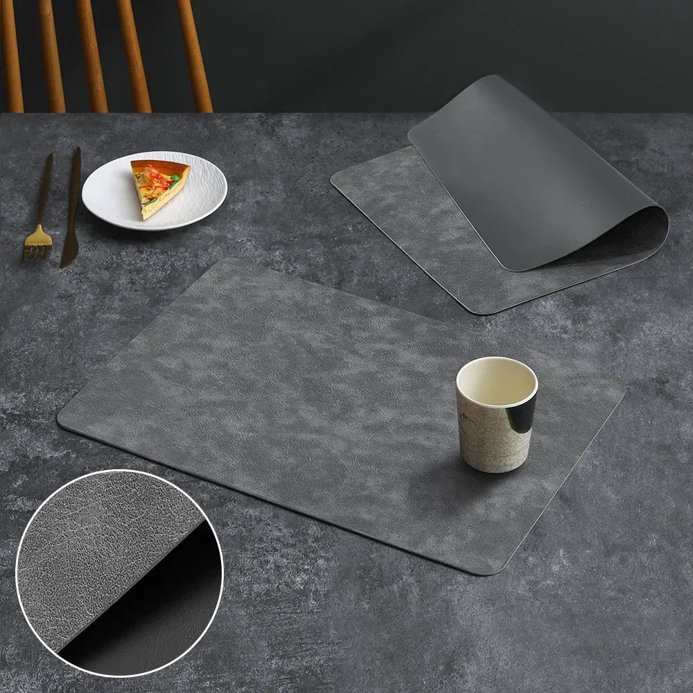 Square Double-Layer Cowhide PU Leather Placemat Texture Waterproof Heat-Resistant Table Mats Home Hotel Dining